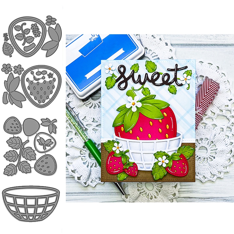 Diy 紙工藝卡手工獨特卡片剪貼簿 004 的草莓水果籃切割模具