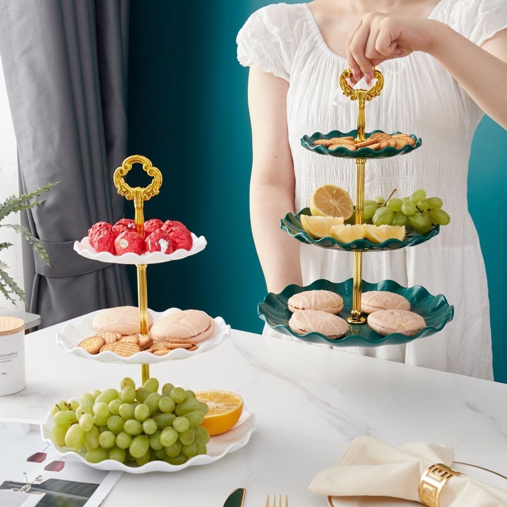 北歐塑膠點心盤 輕奢 三層水果盤 客廳果盤 婚禮 耶誕節 甜品架 喜糖盤子 創意多層水果盤 歐式結婚三層甜品蛋糕點心架