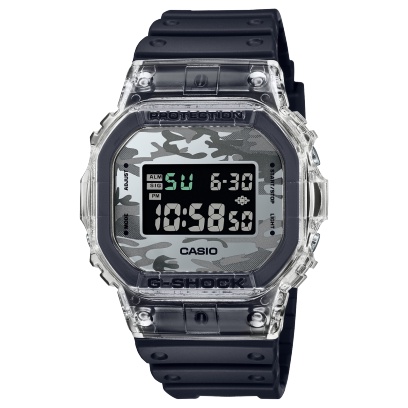 【柏儷鐘錶】CASIO G-Shock 方形電子錶 迷彩 透明錶殼 DW-5600SKC-1
