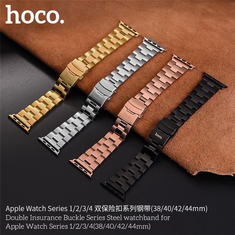 【娟娟】【台灣直發】HOCO.浩酷  Apple Watch 4代不銹鋼金屬雙保險扣錶帶 三株運動錶帶 蘋果Iwatch
