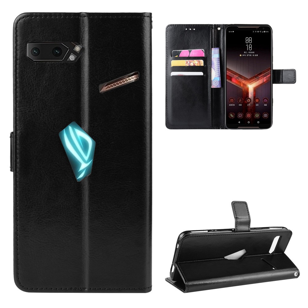 瘋馬紋 華碩 ROG遊戲手機2 錢包款手機殼 ASUS Rog Phone II ZS660KL 掀蓋保護殼 翻蓋皮套