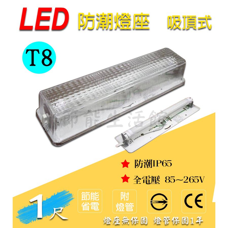 【節能生活館】 T8 LED 1尺5W 透明加蓋 防水防潮燈具 浴室 走廊 樓梯 間適用 附燈管