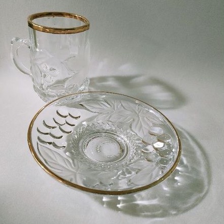 老木青 |復古茶金劇 日本SOGA高級金邊玻璃杯盤組 咖啡杯 梅酒 品茶 早期 收藏 老件