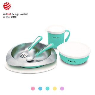VIIDA Soufflé 抗菌不鏽鋼兒童餐具系列 臺灣製造 不鏽鋼碗 不鏽鋼餐盤 不鏽鋼杯 不鏽鋼兒童叉匙組(S)