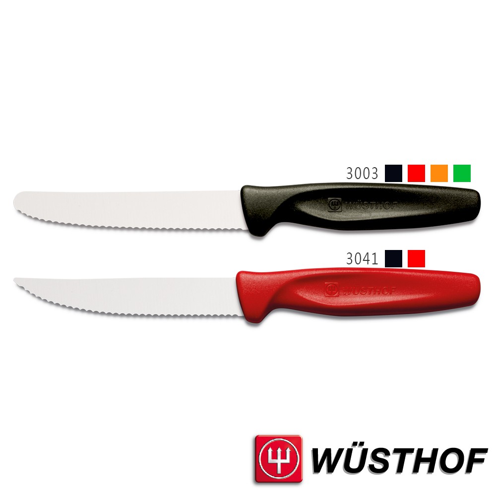 《WUSTHOF》德國三叉牌 10cm多用途鋸齒刀(可做為番茄刀 香腸刀 臘腸刀 麵包刀 肉排刀 比薩刀