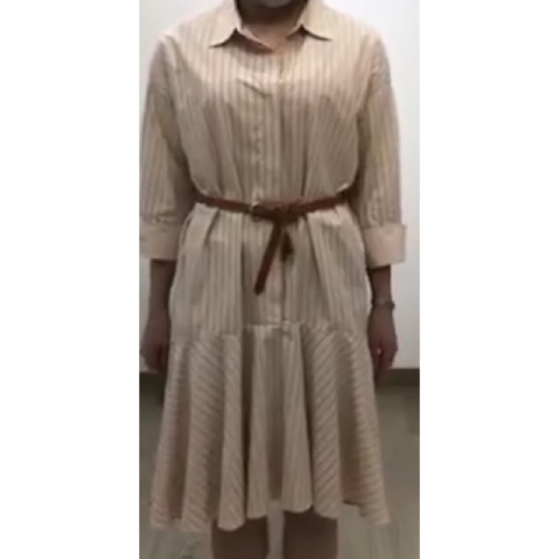 全新韓貨衣服日記3月特價R238 Bali米色條紋長袖襯衫魚尾裙洋裝