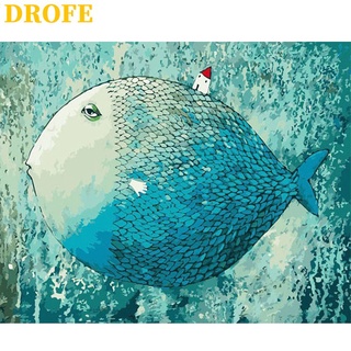 DROFE DIY數字油畫~ 魚和海豚~現貨40*50CM無框數字油畫廠家批發客制化 