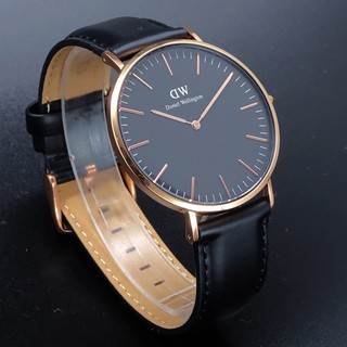 Daniel Wellington 經典中的珍貴收藏時尚優質皮革手錶-黑+玫瑰金/40mm-DW00100127
