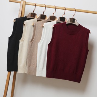 穆斯林上衣女士寬鬆加大碼 XL XXL 3XL 4XL 黑色圓領韓式背心無袖薄針織毛衣