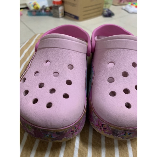 Crocs二手女童，粉色彩虹涼鞋，18cm