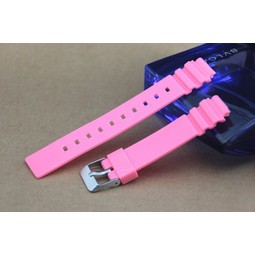 凸型14mm錶帶粉紅色橡膠錶帶～不鏽鋼製表扣 替代LRW-200H錶帶