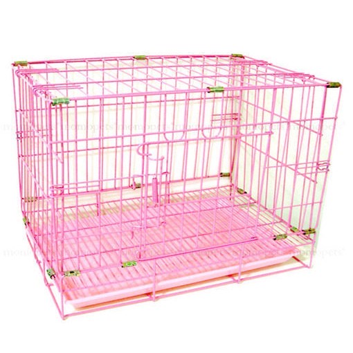3尺靜電式狗籠粉紅色靜電烤漆摺疊+粉色尿盤狗屋(雙門) 米可多寵物精品