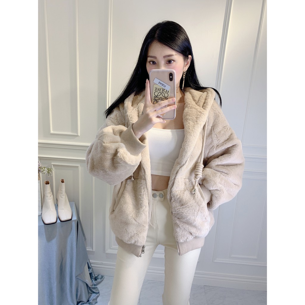 (現貨) 韓版 質感 毛絨絨 熊寶寶 超保暖 寬鬆 口袋 中長款 連帽 外套 毛毛外套 熊寶寶外套