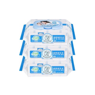 HI, MAMA&BABY-BAAN貝恩臺灣製純水柔濕巾EDI濕紙巾超厚型附硬蓋80抽/包(3包裝/袋)