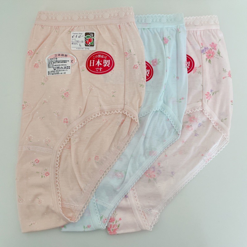 日本製 100%純棉內褲 女內褲 蕾絲 內褲 中腰 三色任選