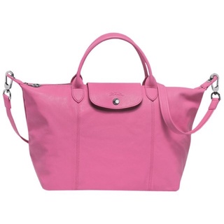 Longchamp Le Pliage Cuir 小羊皮摺疊包~粉紅色中型M號 全新法國製 特價出清
