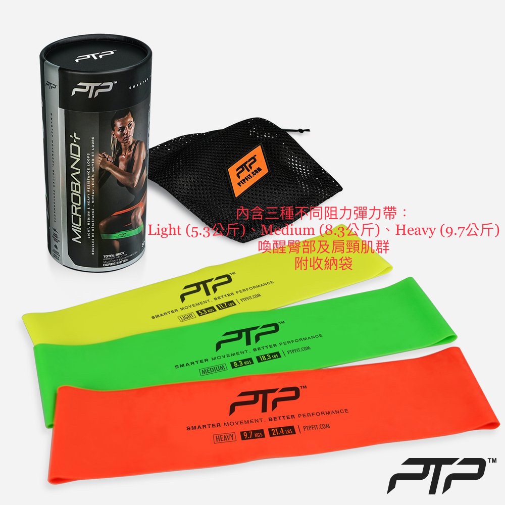 《典將體育》 PTP 阻力訓練 MicroBand+ Pack 迷你環狀 彈力帶 拉力帶 套組 (內含3種不同阻力)