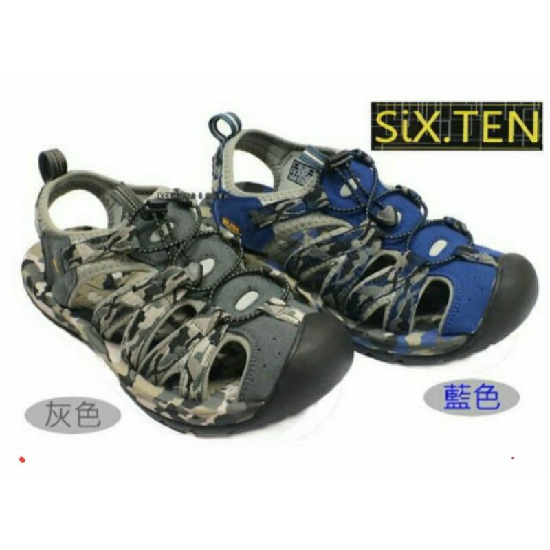 新品上架   SIX TEN 男款戶外運動休閒迷彩色護趾涼鞋灰迷彩M51017迷彩藍M51018