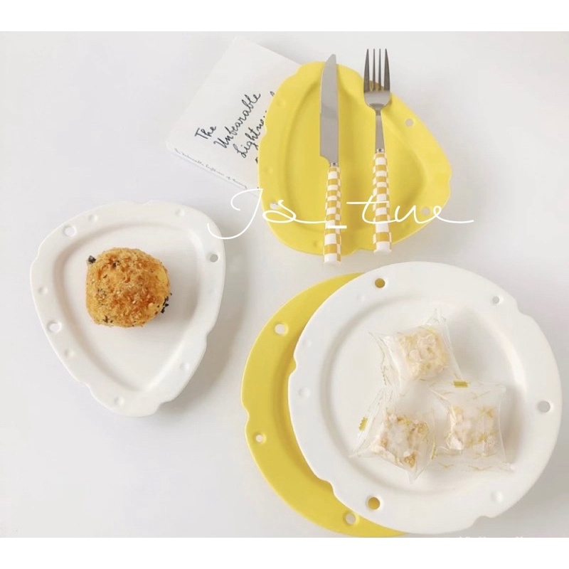 JSHOME現貨｜‼️快速出貨‼️🧀陶瓷 啞光 奶酪盤 奶黃起司盤/盤子/餐具 拍照道具 居家生活 居家小物 擺設