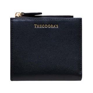 【THEODORA'S】品牌真皮極薄 RFID 防盜對折拉鍊短皮夾-女款黑【希奧朵拉】女夾