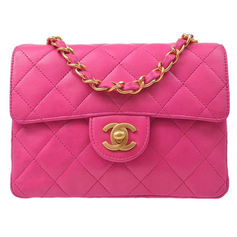 CHANEL vintage CLASSIC FLAP MINI SQUARE CHAIN SHOULDER PINK