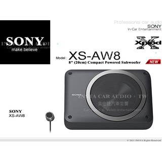 音仕達汽車音響 SONY XS-AW8 八吋超薄型重低音 隨附有線遙控器 最大功率160W 重低音喇叭 公司貨