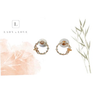 【Lady Love】華麗風蝴蝶結花環晶鑽貼耳耳環(玫瑰金)