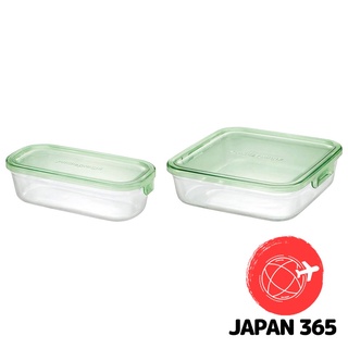 iwaki 玻璃保鮮盒 保鮮盒 耐熱玻璃 綠色長方形M 500ml & 綠色 長方形 L 1.2L【日本直送】