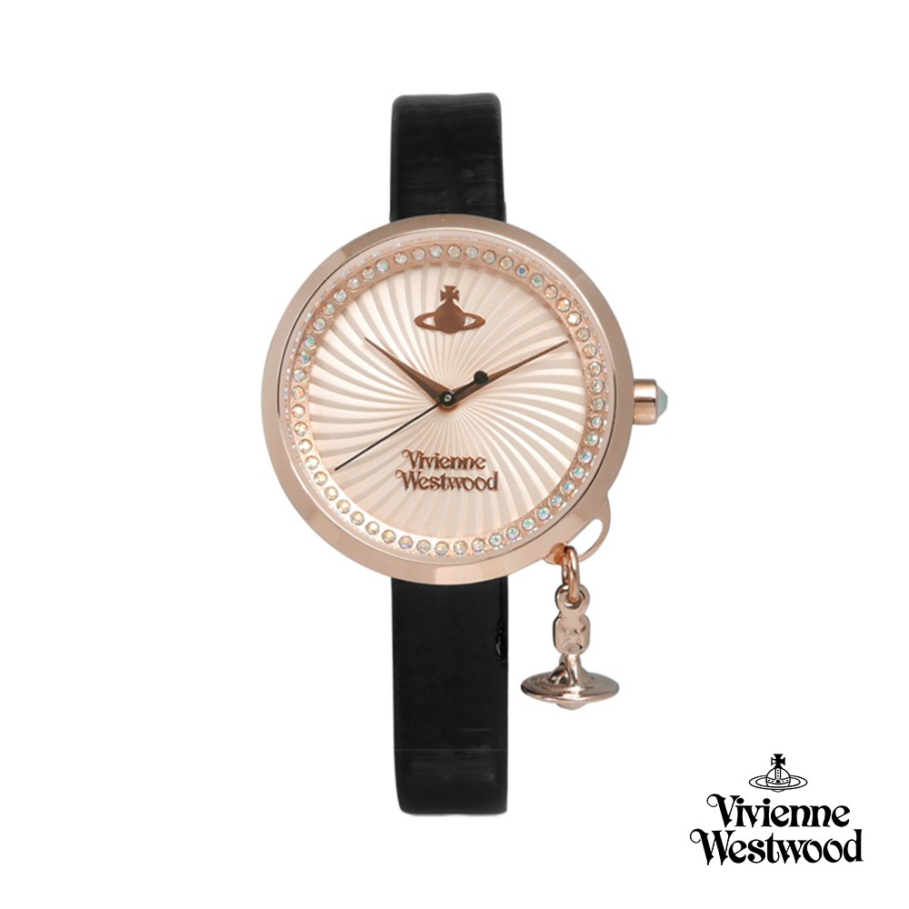 【Vivienne Westwood】夢幻愛戀旋渦晶鑽真皮腕錶(黑色)_W-VW-022-2