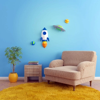 壁掛系列_太空壁掛 宇宙船+飛碟+地球 立體紙模型 手工DIY 3D 摺紙 折紙 折一折 紙製品 客廳 裝飾