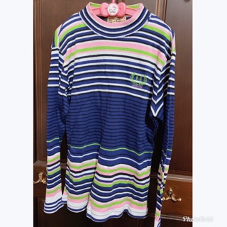 專櫃金安德森Kinloch Anderson卡哇伊童趣風Logo質感刺繡藍綠粉螢光撞色100%純棉質圓領螺紋針織長袖上衣