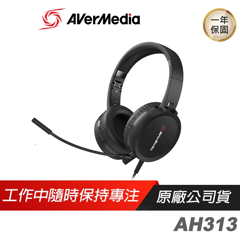 AVerMedia 圓剛 AH313 會議耳機麥克風/屏蔽周遭干擾/可拆卸麥克風/附音效控制器/頭戴調整/摺疊收納
