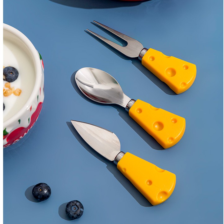 預購【起司造型餐具】芝士奶酪水果刀~叉創意可愛西餐餐具~果醬塗抹刀