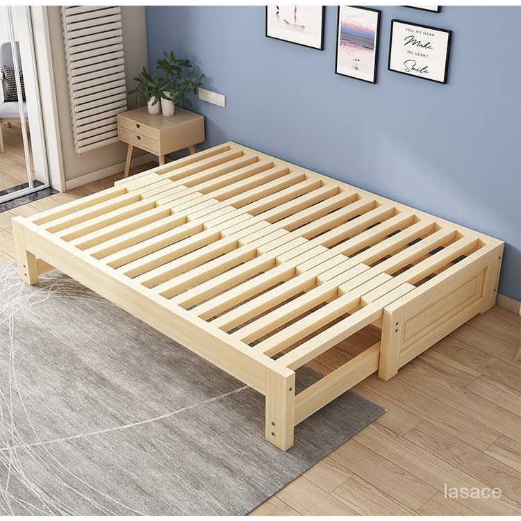 【工廠直銷】免運 實木單人床90cm可伸縮床架無床頭多功能伸縮沙髮床兩用收縮床抽拉