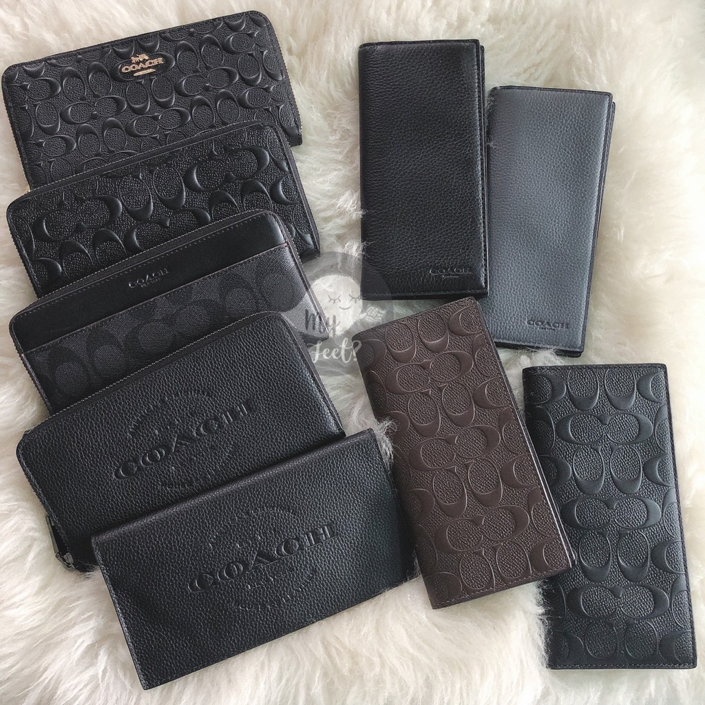 現 預 Coach 長夾男生長夾中性兩折拉鍊滿版黑灰滿版壓紋真皮美國代購皮夾男生男夾男長夾