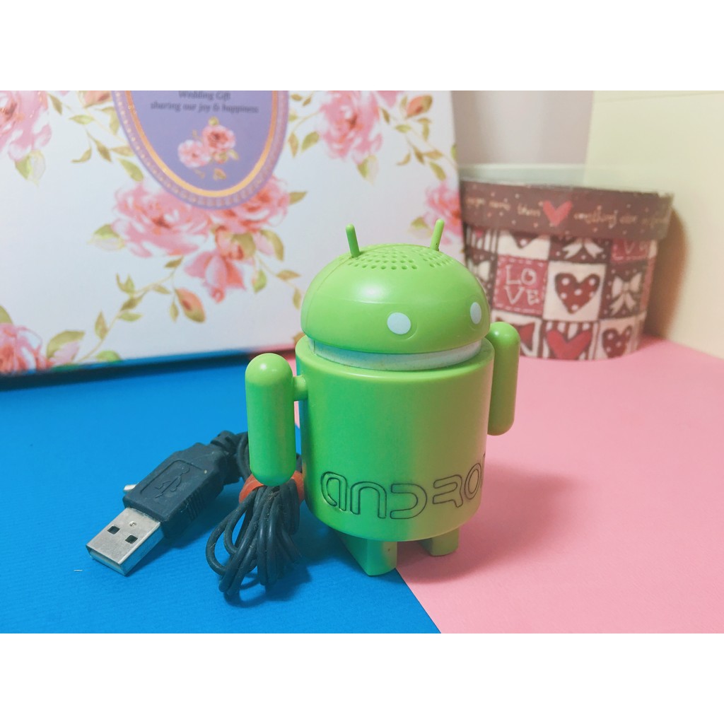 (全新) 迷你安卓系統小綠機器人 USB插孔音響喇叭 (有附可以插手機的線跟USB)