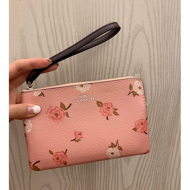 Coach 春夏新款 粉紅色 花卉 花朵 零錢包 手拿包