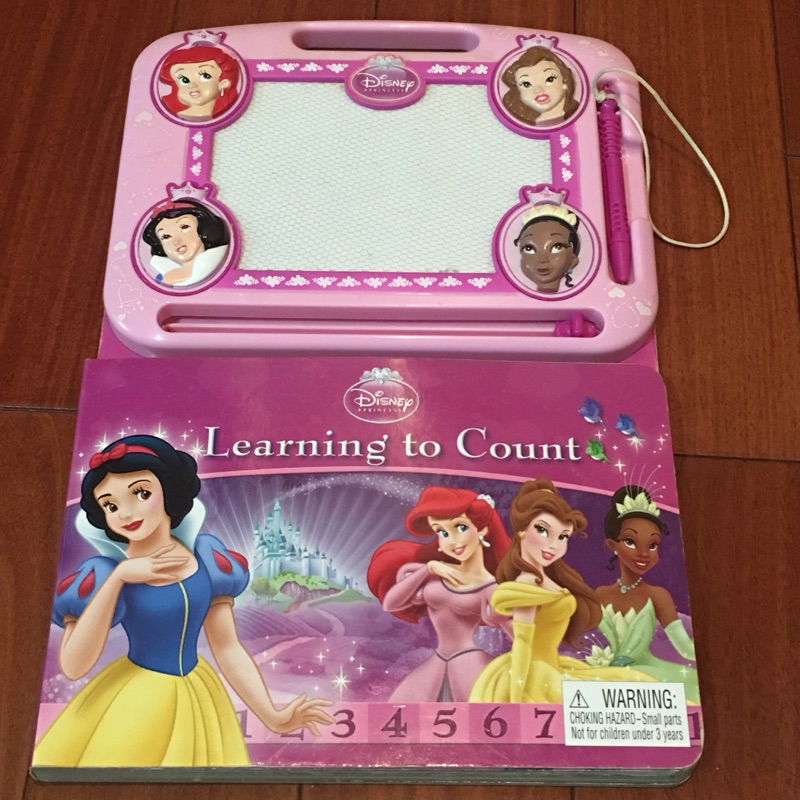 迪士尼公主故事書 兒童畫板 磁性寫字板 塗鴉板 數字認知書 二手
