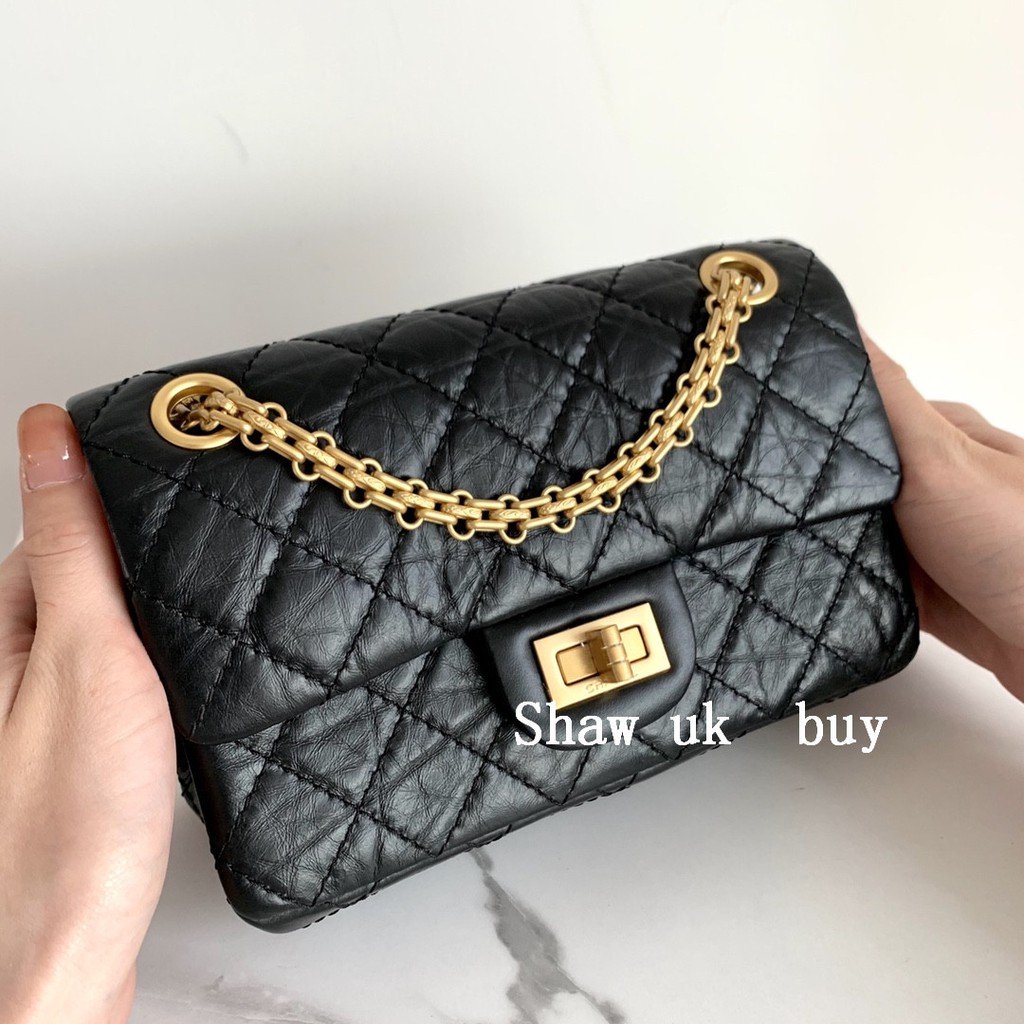 二手正品CHANEL 香奈兒 經典黑金羊皮 2.55 迷你 鏈條包 肩背包 斜背包 AS0874 女包 口蓋包