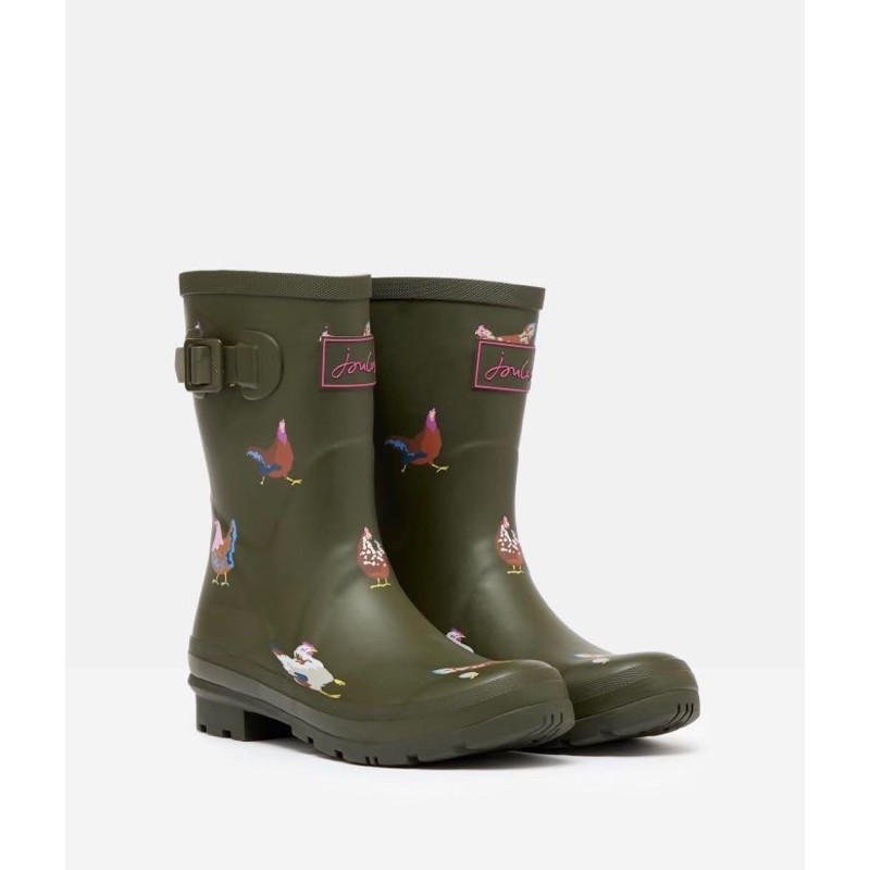 Miolla 英國品牌Joules 軍綠色趣味母雞下蛋 中筒雨靴/雨鞋
