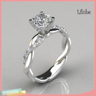 Lk-女士方晶鋯石鑲嵌扭紋指環婚禮訂婚首飾