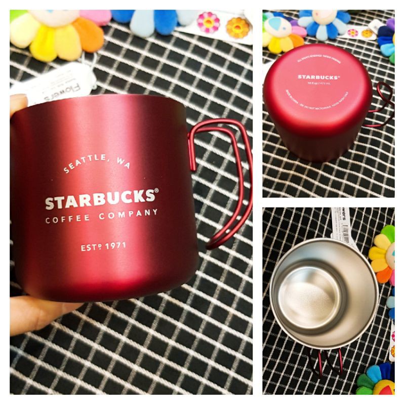 全新正品 Starbucks 星巴克 金屬紅 不鏽鋼把手杯 16oz 473ml 不銹鋼