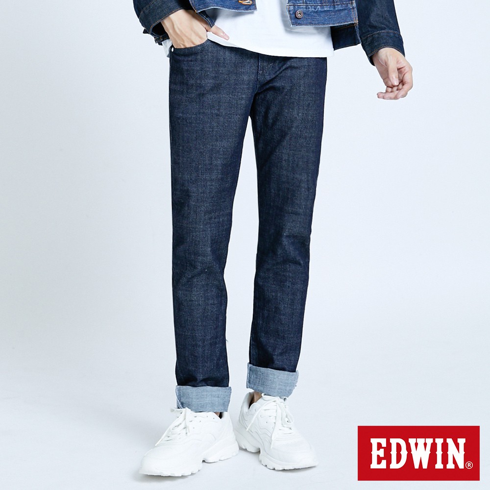 EDWIN 加大碼EDGE立體繡窄管牛仔褲(原藍色)-男款