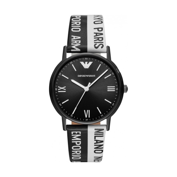 【Emporio Armani】Kappa藝術潮流雙色時尚真皮腕錶-黑白款/AR11254/台灣總代理公司貨享兩年保固