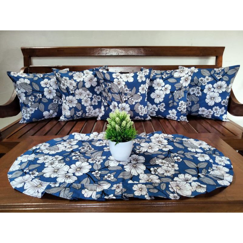 手套枕頭沙發 40X40 和 TAPLAK 客人桌藍色主題小花