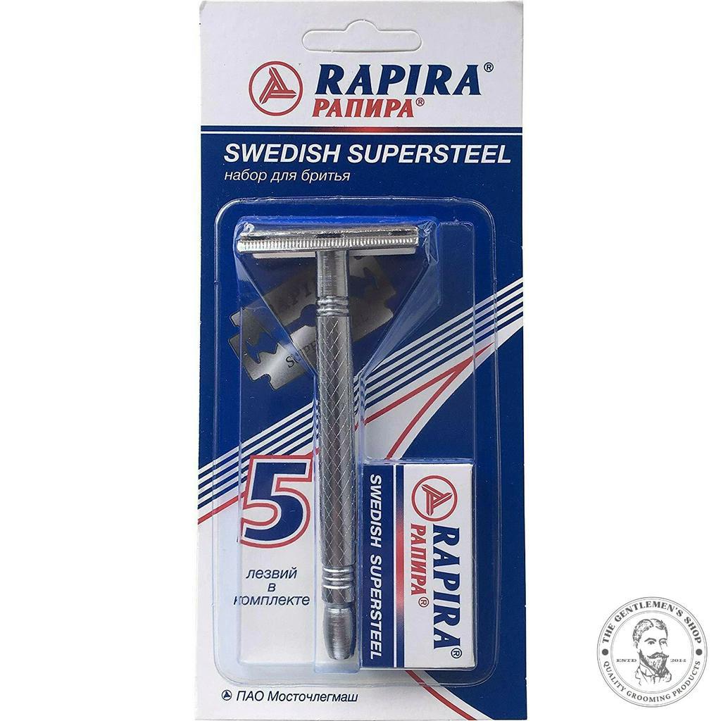 [現貨] 義大利進口 Rapira Swedish Supersteel 封閉式 安全刮鬍刀 傳統 刮鬍刀 + 5刀片
