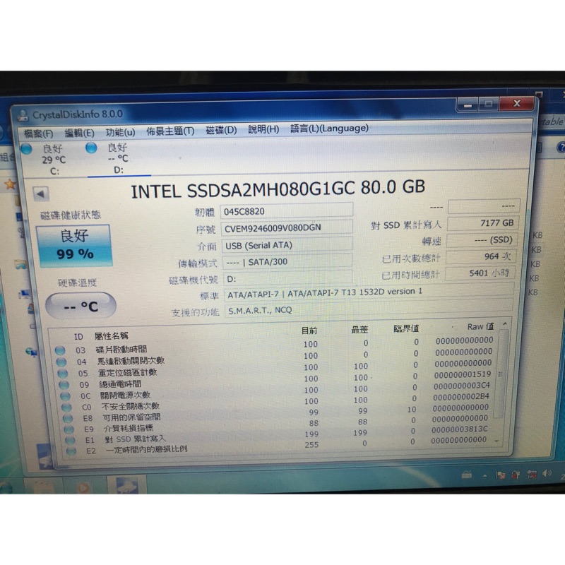 Intel SSD 80g，保證良品，沒有溫度，隨便賣150元