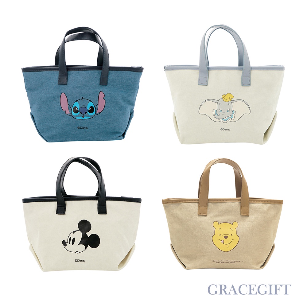 [Grace Gift] 迪士尼米奇/維尼/史迪奇/小飛象皮質拼接帆布袋