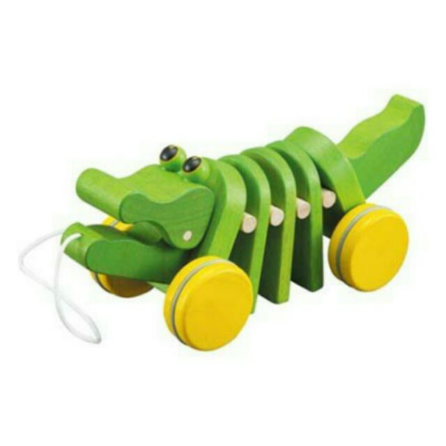 狀況良好的二手玩具 Plan toys學齡前無毒積木 鱷魚拉車