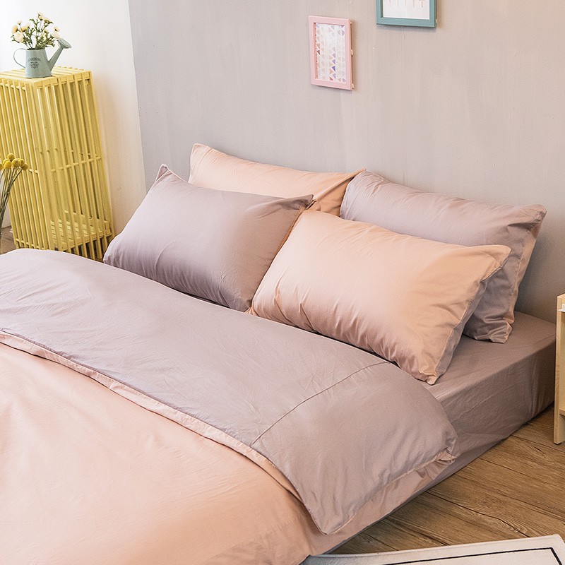 戀家小舖 台灣製床包 雙人床包 薄被套 床單 可可粉 100%精梳棉 床包被套組 含枕套 撞色系列 經典 素色